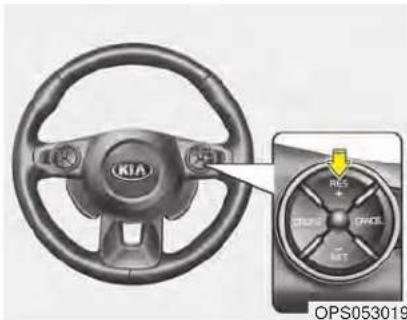 KIA Soul (2019) - To increase cruise control set speed: - 1