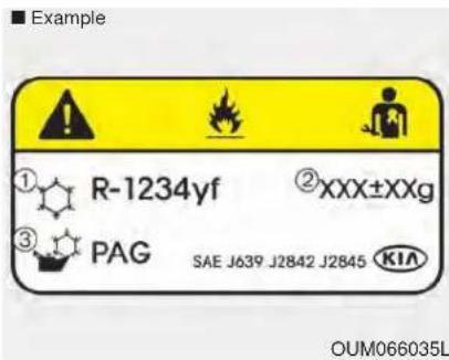 KIA Soul (2019) - Air Conditioning refrigerant label - 1