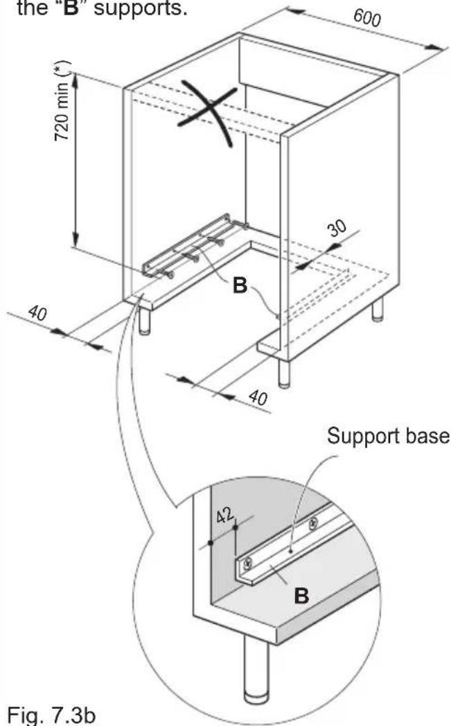the "B" supports. 720 min (*) 600 30 40 40 Support base 42 B Fig. 7.3b