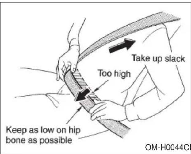Take up slack Too high Keep as low on hip bone as possible OM-H0044O