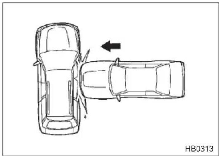 SUBARU Legacy (2002) - Example of the type of accident in which the SRS side airbag will most likely deploy. - 1