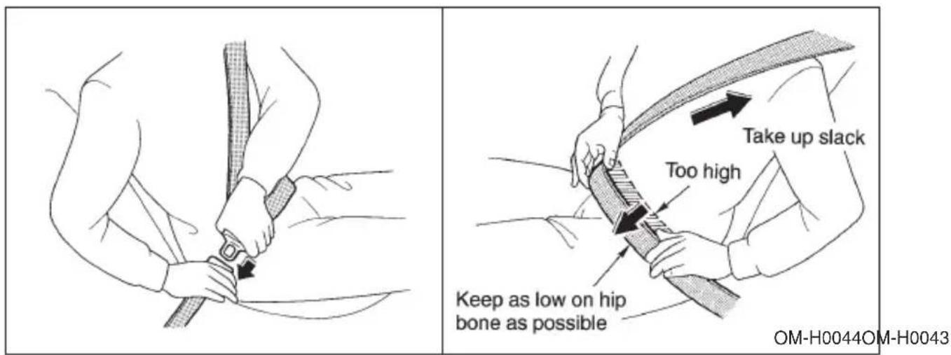 Take up slack Too high Keep as low on hip bone as possible OM-H0044OM-H0043