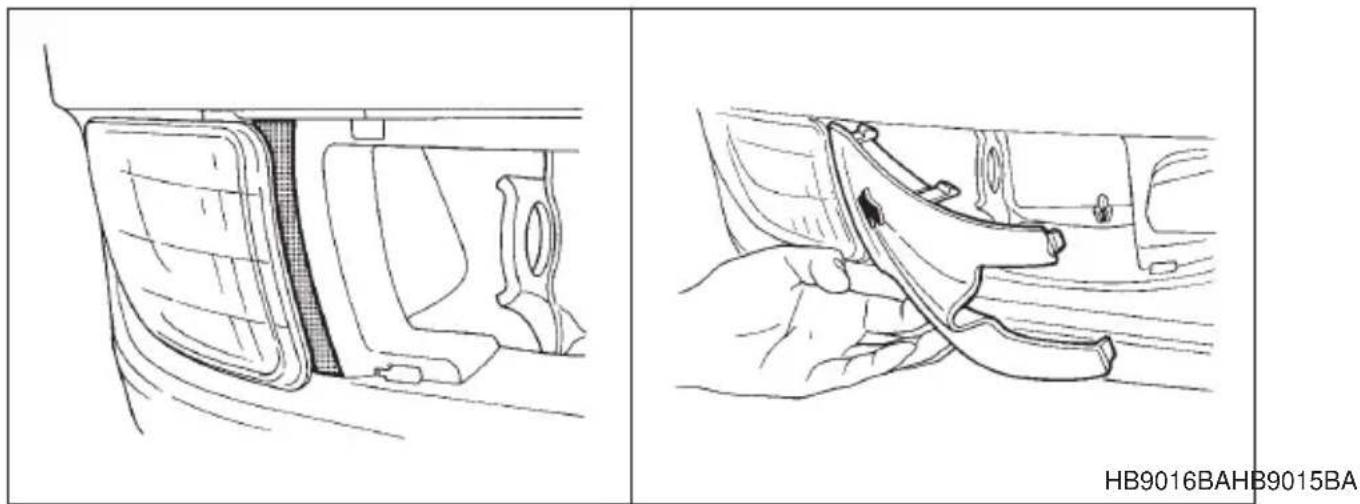 SUBARU Legacy (2002) - ▽ Towing hook cover installation procedure For except OUTBACK models: - 1