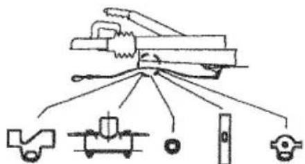 Diagram showing mechanical assembly with labeled components including tool, bracket, and motor parts