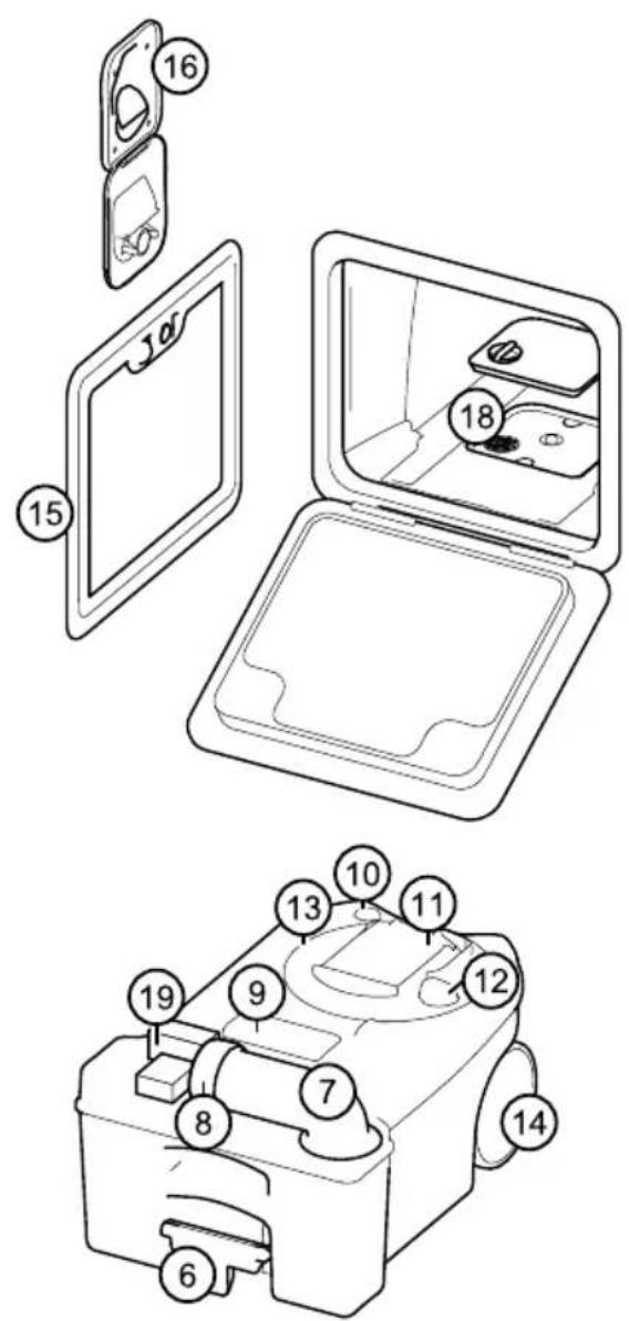 Exploded view diagram of a device with numbered parts for identification