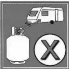 Warning symbol showing a gas cylinder connected to a van with a 'X' mark, indicating no hazard or failure.
