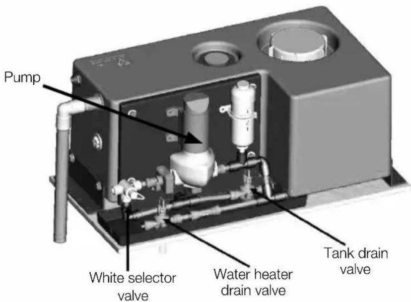 Pump White selector valve Water heater drain valve Tank drain valve