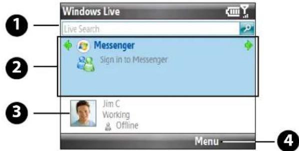 Windows Live Live Search Messenger Sign in to Messenger Jim C Working Offline Menu