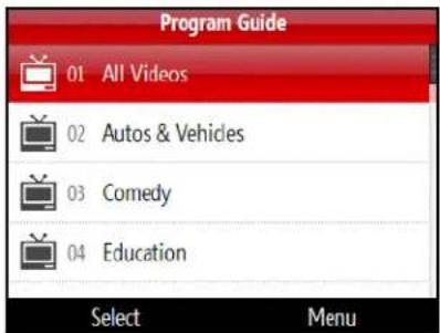Program Guide 01 All Videos 02 Autos & Vehicles 03 Comedy 04 Education Select Menu