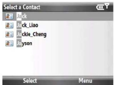 Select a Contact Jack Jack_Liao Jackie_Cheng Jayson Select Menu
