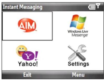 Instant Messaging AIM Windows Live Messenger Yahoo! Settings Exit Menu