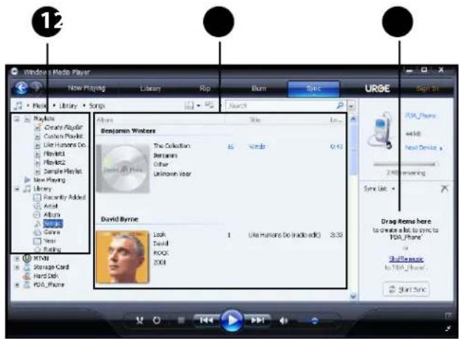 Windows - Made Player Now Playing Library Rip Burn Slice UROE Play Library Songs Album Benjamin Workers The Collection Benjamin Other Unknown Year David Byrne Look David ROCK 2001 (Use Humans Do (radio edit) 3:33 Drag Items here to create a bit to sync to PDA Phone Shiffness to PDA Phone Start Sync