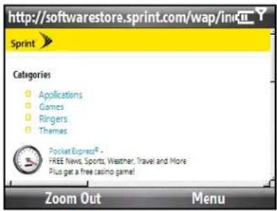 http://softwarestore.sprint.com/wap/ini Sprint Categories Applications Games Ringers Themes Pocket Express® - FREE News, Sports, Weather, Travel and More Plus get a free casino game! Zoom Out Menu