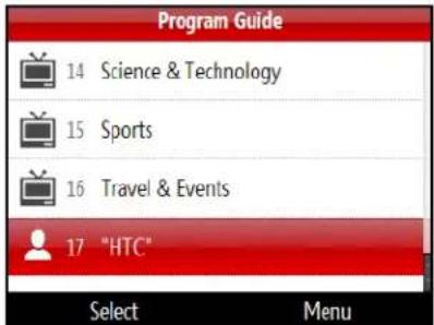 Program Guide 14 Science & Technology 15 Sports 16 Travel & Events 17 "HTC" Select Menu