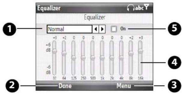 Equalizer Equalizer Normal On +3 +2 0 0 0 0 0 0 +2 +3 -6 dB 32 64 125 250 500 1k 2k 4k 8k 16k Done Menu