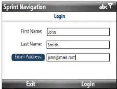 Sprint Navigation abc Login First Name: John Last Name: Smith Email Address: john@mail.com Exit Login