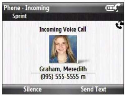 Phone - Incoming Sprint Incoming Voice Call Graham, Meredith (095) 555-5555 m Silence Send Text