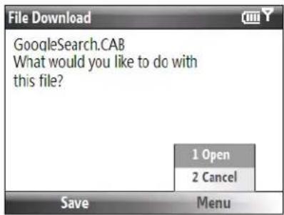 File Download GoogleSearch.CAB What would you like to do with this file? 1 Open 2 Cancel Save Menu