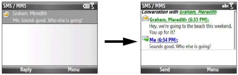 SMS / MMS Graham, Meredith Me: Sounds good. Who else is going? Reply Menu SMS / MMS Conversation with Graham, Meredith Graham, Meredith (6:33 PM): Hey, we're going to the beach this weekend. You up for it? Me (6:34 PM): Sounds good. Who else is going? Send Menu