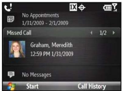 No Appointments 1/31/2009 - 2/1/2009 Missed Call Graham, Meredith 12:59 PM 1/31/2009 No Messages Start Call History