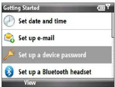 Getting Started Set date and time Set up e-mail Set up a device password Set up a Bluetooth headset View
