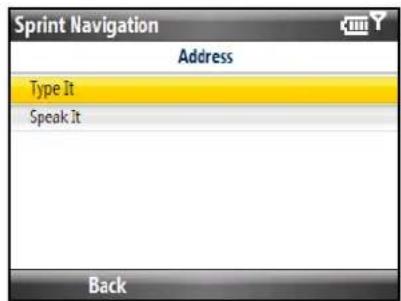 Sprint Navigation Address Type It Speak It Back