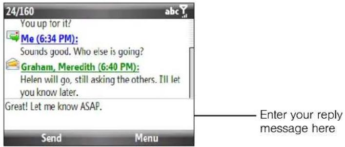 24/160 abc You up for it? Me (6:34 PM): Sounds good. Who else is going? Graham, Meredith (6:40 PM): Helen will go, still asking the others. I'll let you know later. Great! Let me know ASAP. Send Menu Enter your reply message here