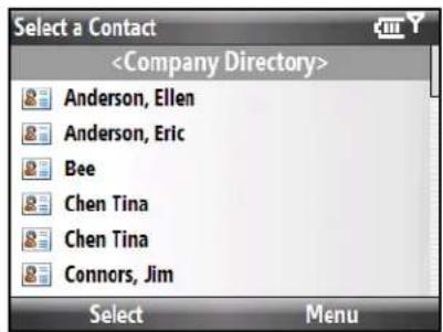 Select a Contact Anderson, Ellen Anderson, Eric Bee Chen Tina Chen Tina Connors, Jim Select Menu