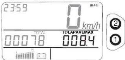 23:59 0 km/h TOTAL 00078 TDLAPAVEMAX 008.4 L H ② ①