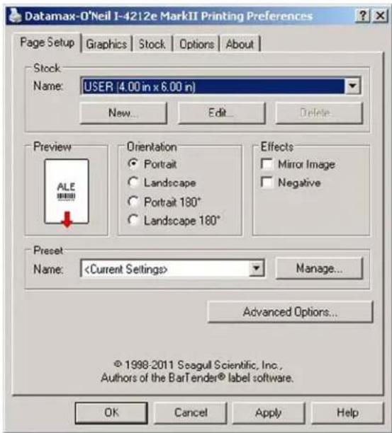 Datamax-O'neil I-Class Mark II - Registerkarte „Options“ (Optionen): „Print Speed“ (Druckgeschwindigkeit) und „Printhead Temperature“ (Druckkopftemperatur) - 1