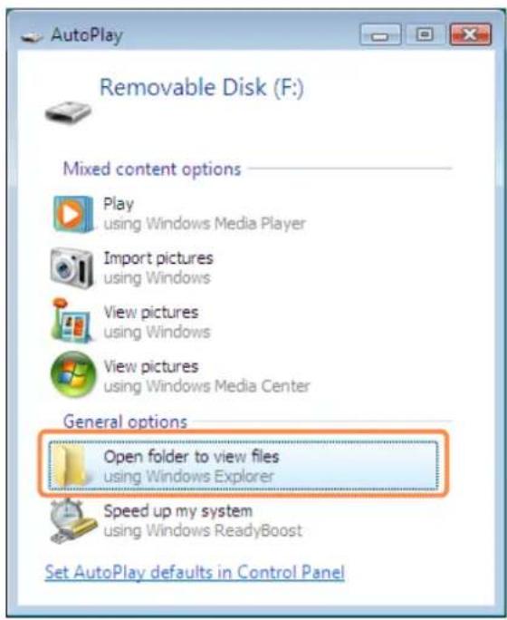 SAMSUNG NP-NB30 - The card drive appears. Click Open folder and view files. - 1