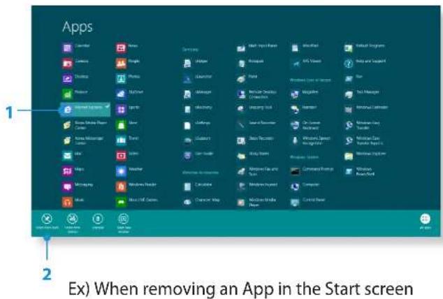 SAMSUNG NP-E3520I - Adding/Removing an App to/from the Start Screen - 1