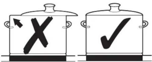 Illustration showing two cooking pots with X and ✓ symbols, indicating cooking or inspection status.
