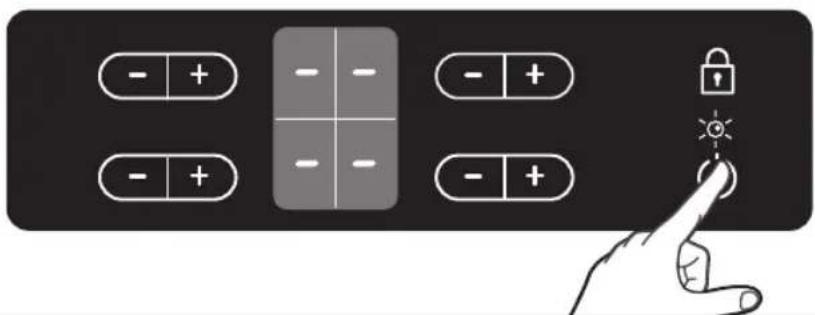 Diagram showing a hand interacting with a control panel and a lock icon, with plus/minus signs indicating function buttons.