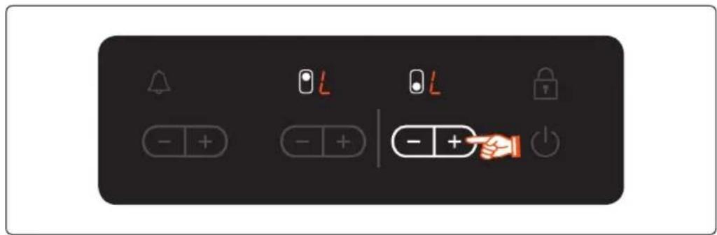 Control panel interface with battery status indicators and a hand cursor pointing to a battery
