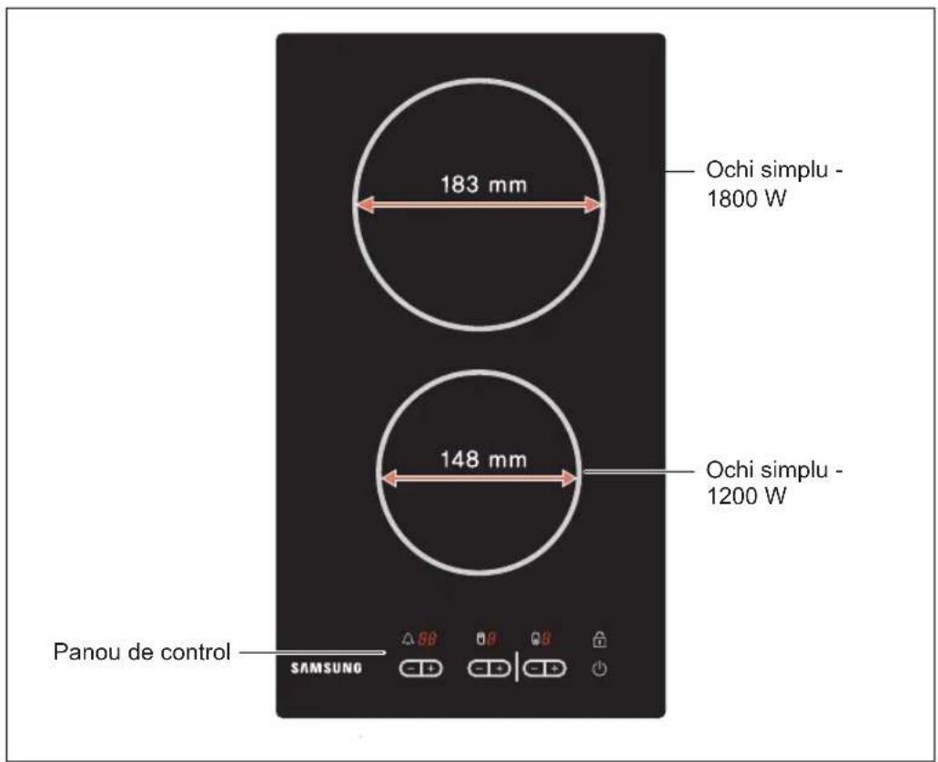 183 mm Ochi simplu - 1800 W 148 mm Ochi simplu - 1200 W Panou de control SAMSUNG Δ 88 9 9 9 9