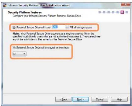 SAMSUNG NP-X460 - Construct an Infineon Security Platform Personal Secure Drive (PSD). Select a drive in the My PSD will be mapped to drive: field and enter a drive label in the Drive label for my PSD and click the Next button. - 3