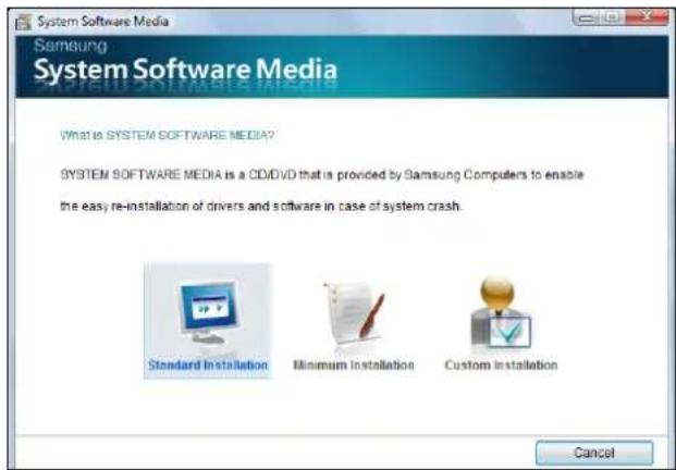 SAMSUNG NP-X460 - Select Standard Installation in the System Software Media main screen. - 1