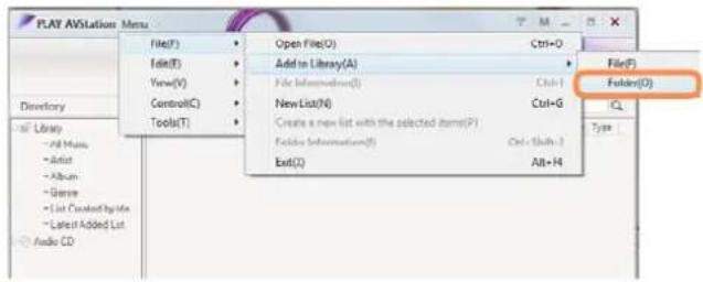 SAMSUNG NP-X460 - Select Menu > File > Add to Library > Folder. - 1