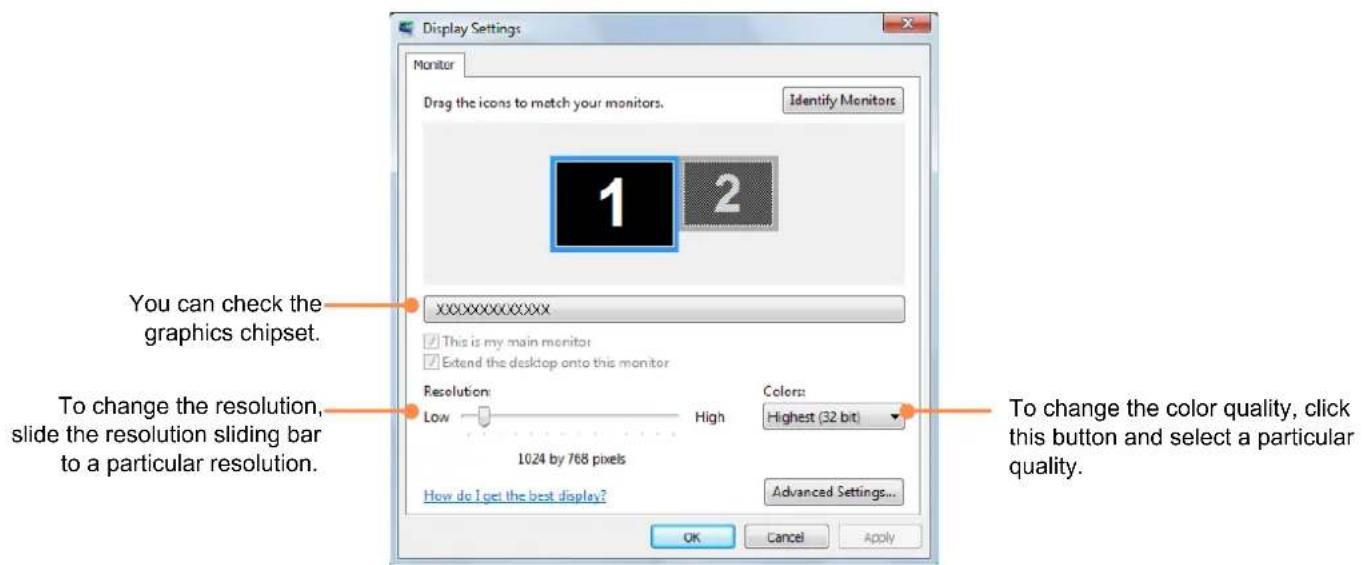 SAMSUNG NP-X460 - Changing the screen resolution and the color - 1