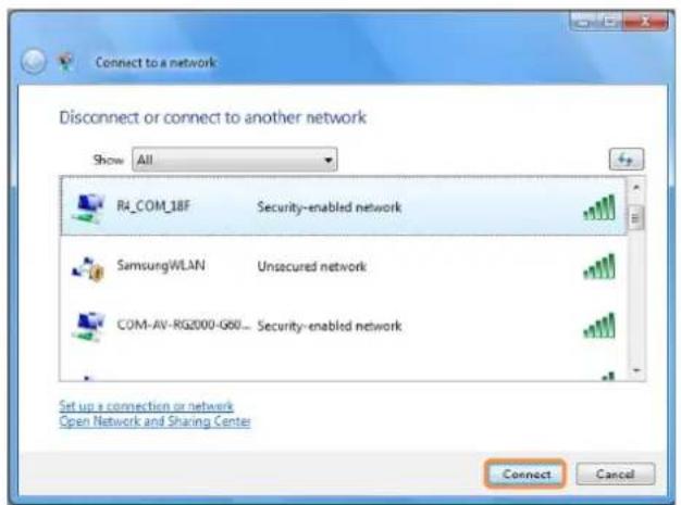 SAMSUNG NP-X460 - Select an AP to connect to and click Connect. If there is a configured network key for the AP to connect to, the Enter Network Key window appears. Enter the network key in the window and then click the Connect button. - 1