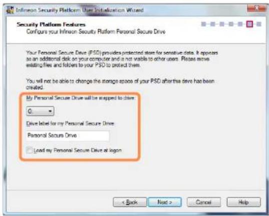 SAMSUNG NP-X460 - Construct an Infineon Security Platform Personal Secure Drive (PSD). Select a drive in the My PSD will be mapped to drive: field and enter a drive label in the Drive label for my PSD and click the Next button. - 1