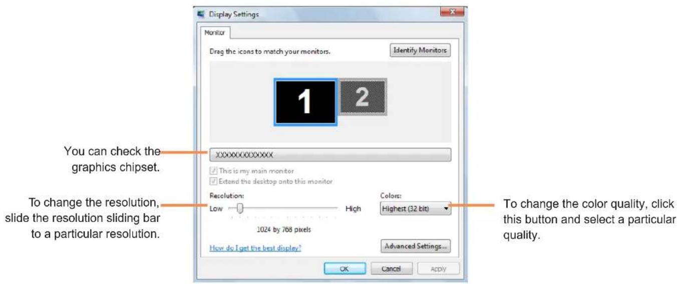 SAMSUNG NP-P460I - Changing the screen resolution and the color - 1