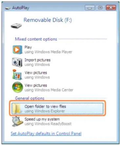SAMSUNG NP-P210I - The card drive appears. Click Open folder and view files. - 1