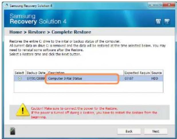 SAMSUNG NP-P210I - Select either Basic Restore or Complete Restore from the Restore menu. - 2