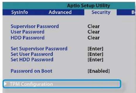 SAMSUNG NP700Z3AH - If the BIOS screen appears, select the Security > TPM Configuration item and press Enter. - 1