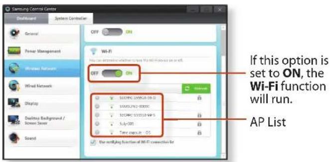 SAMSUNG NP305V5AI - Connecting to a Wireless LAN through Samsung Control Center (Optional) - 2