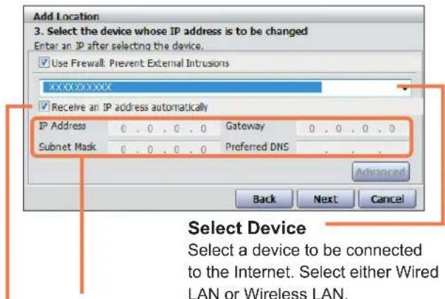 SAMSUNG NP-X65 - Select the LAN device, setup the IP address and click the Next button. - 1