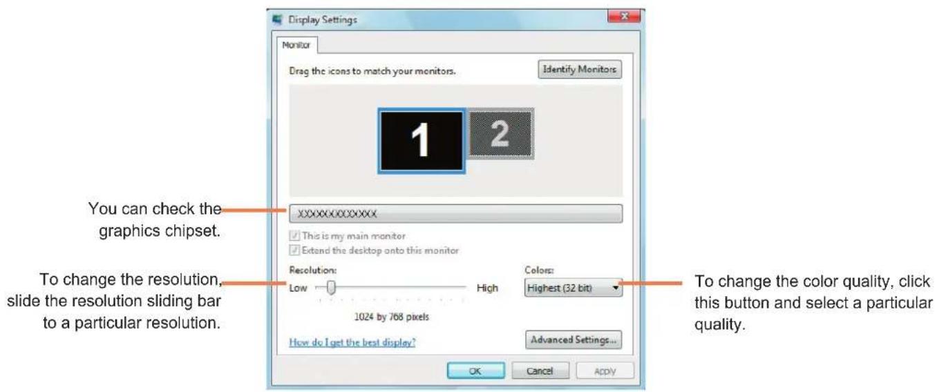 SAMSUNG NP-X65 - Changing the screen resolution and the color - 1