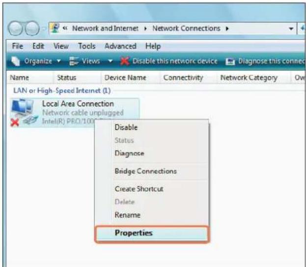 SAMSUNG NP-X65 - Right-click over the Local Area Connection and select Properties. - 1